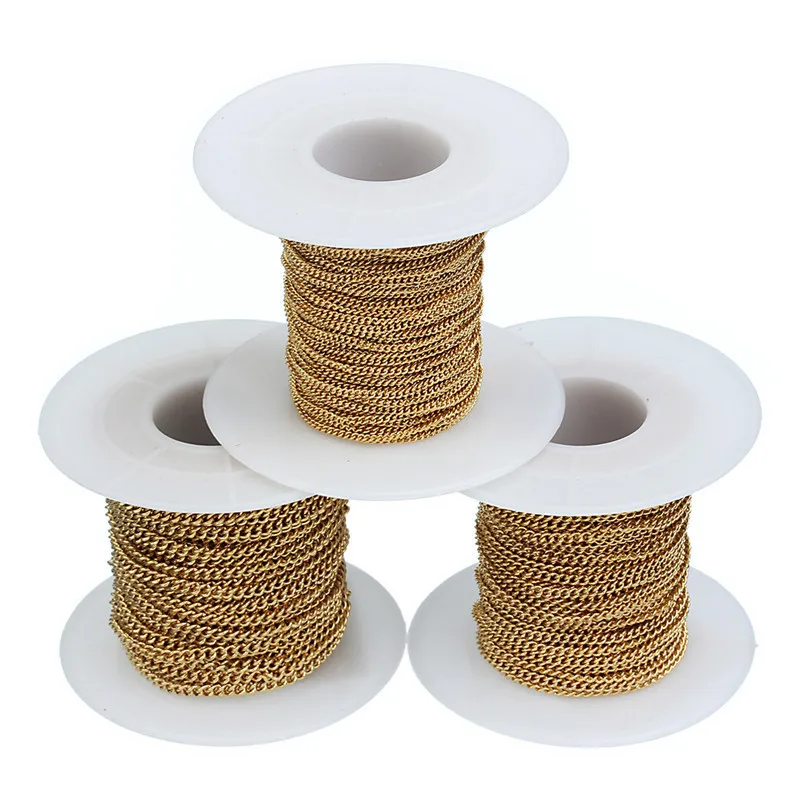 10yards/roll 1.5mm 2mm 2.2mm Stainless Steel Metal Open Link Chain Gold Color Chains Diy Jewelry Making