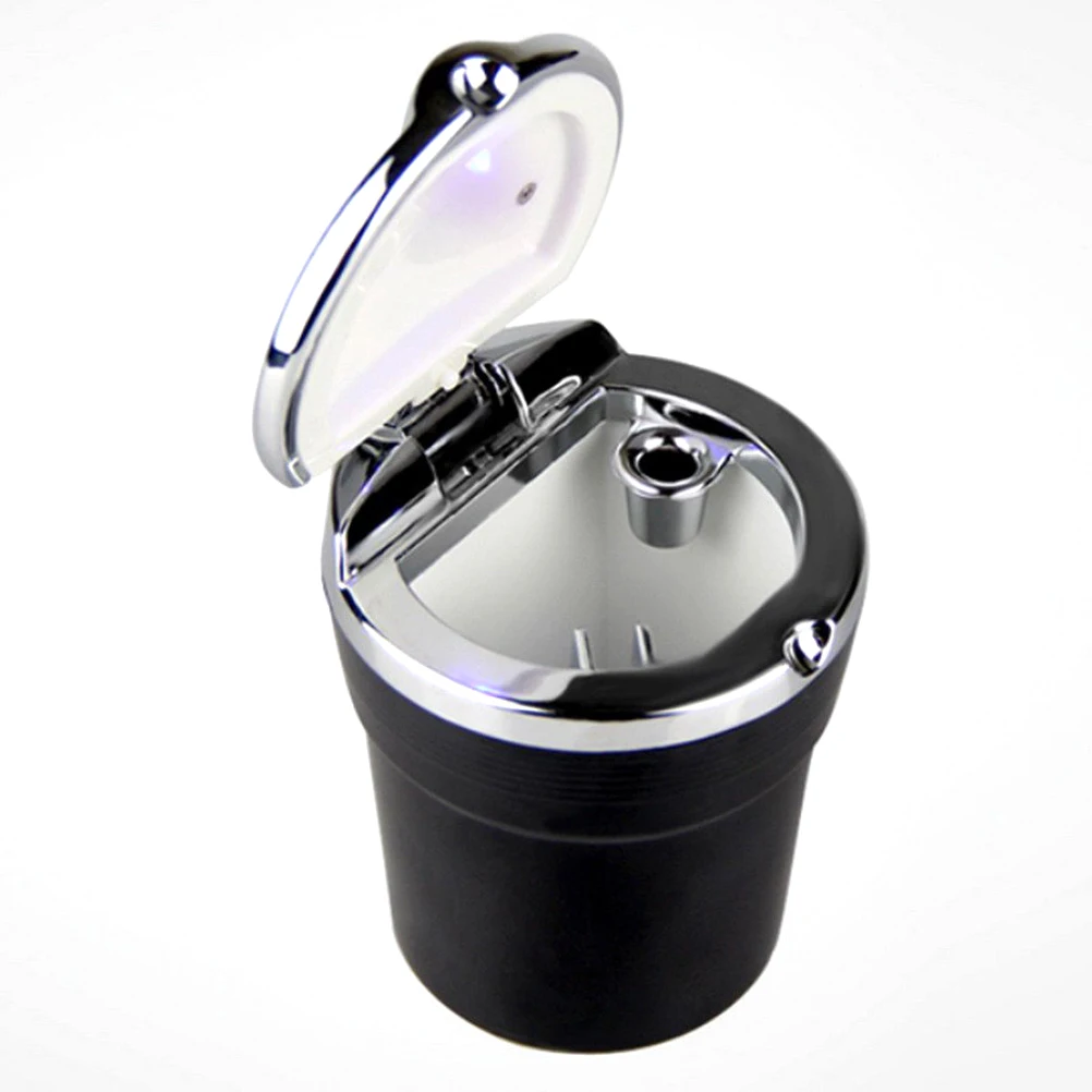 Cylinder Cup Holder Cigarette Ashtray Portable Auto Car Smokeless Stand with Blue LED Light (Black)