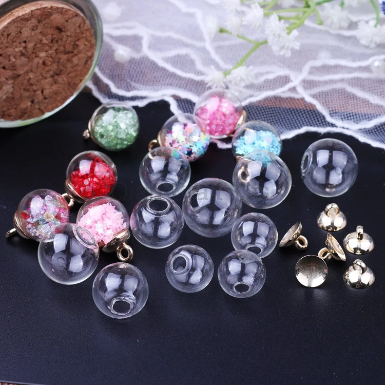 

30sets 14mm-18mm Empty Glass Globe Ball Glass Orb Plastic Caps Charms Pendants Glass Vials Wish Bottles Glass Orbs With Caps