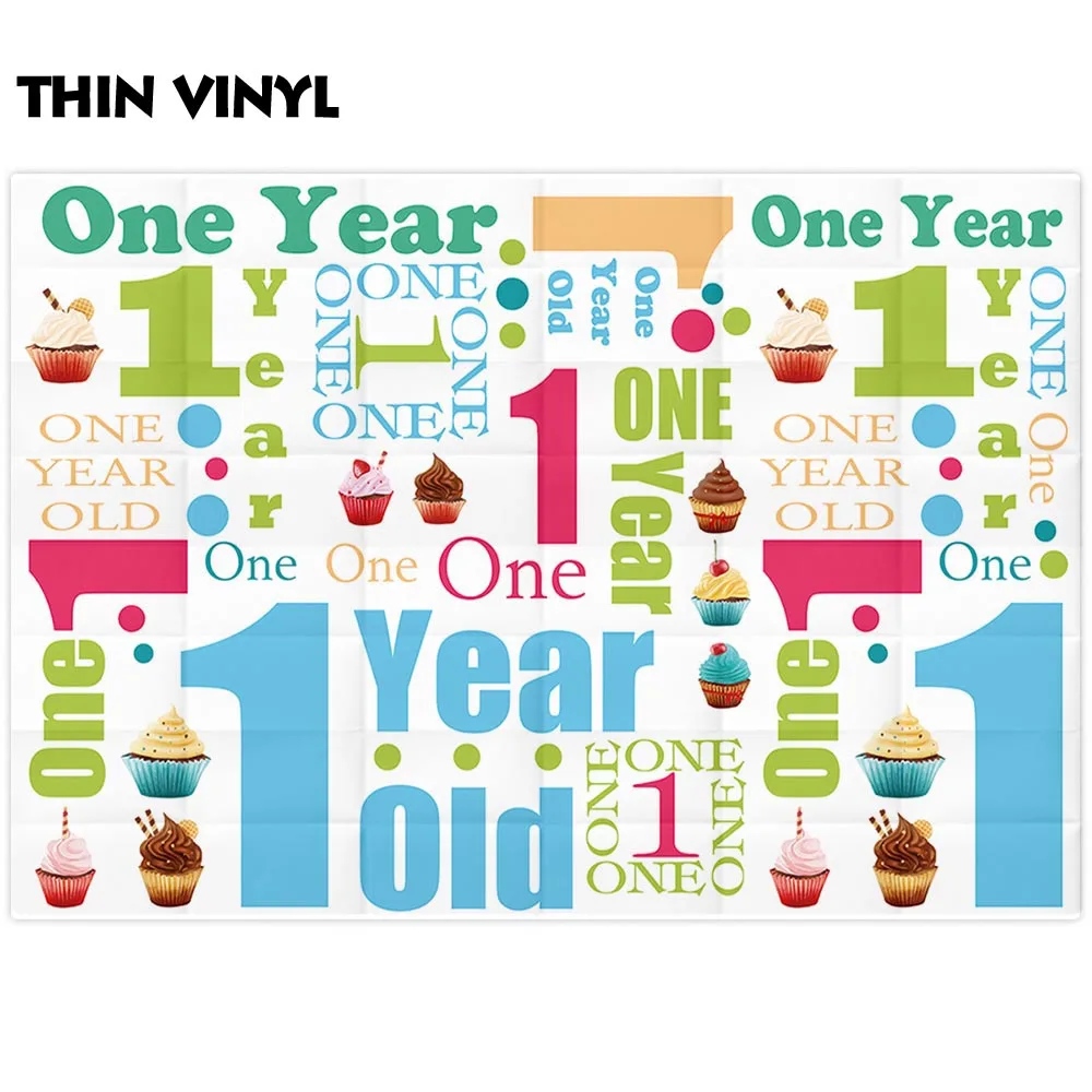 Фоны для фотосъемки Funnytree, цветные фоны для фотосъемки с повторяющимся текстом и изображением милого торта на один год, для новорожденных, на день рождения, Фотофон для фотосъемки