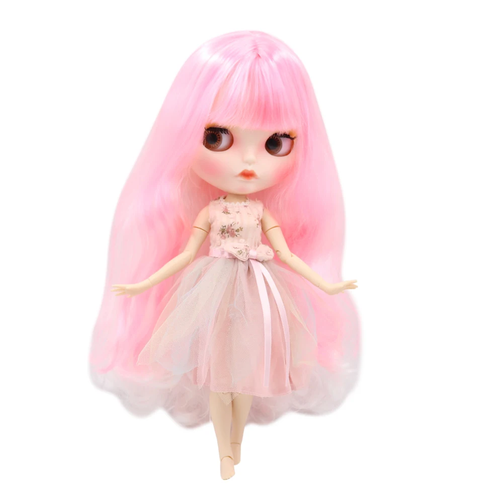 

ICY DBS Blyth doll nude joint body 1/6 bjd with long curly pink mixed hair and new matte face BL1361215