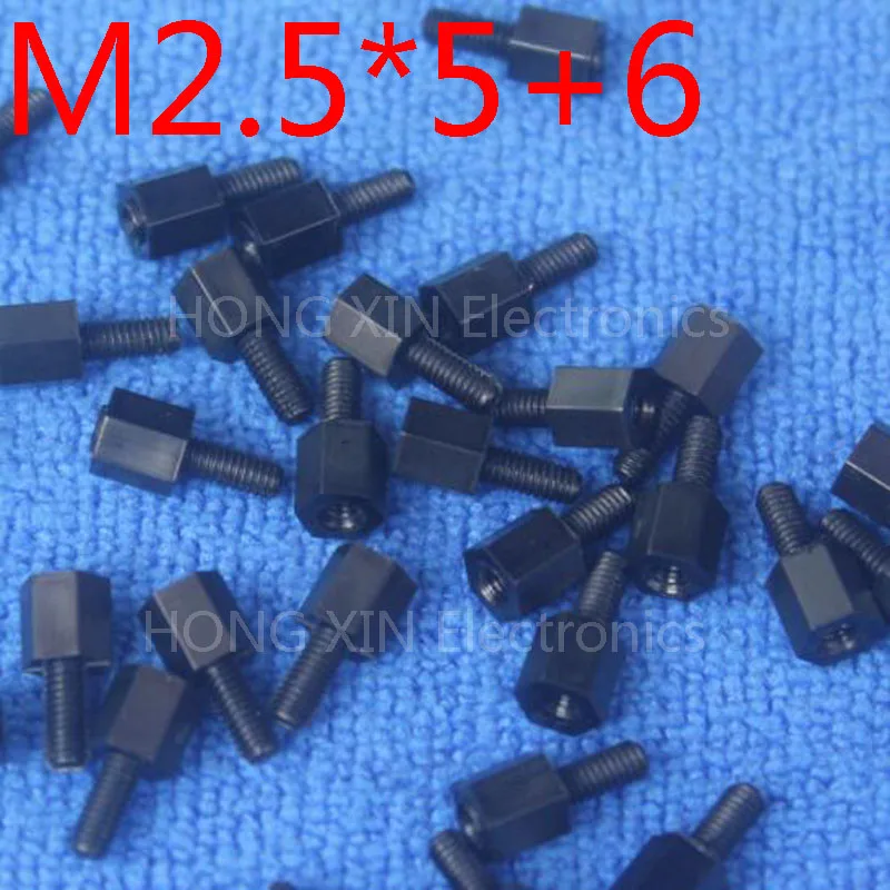 M2.5*5+6 1pcs BLack nylon Standoff Spacer Standard M2.5 Male-Female 5mm Plastic Standoff Repair parts High Quality