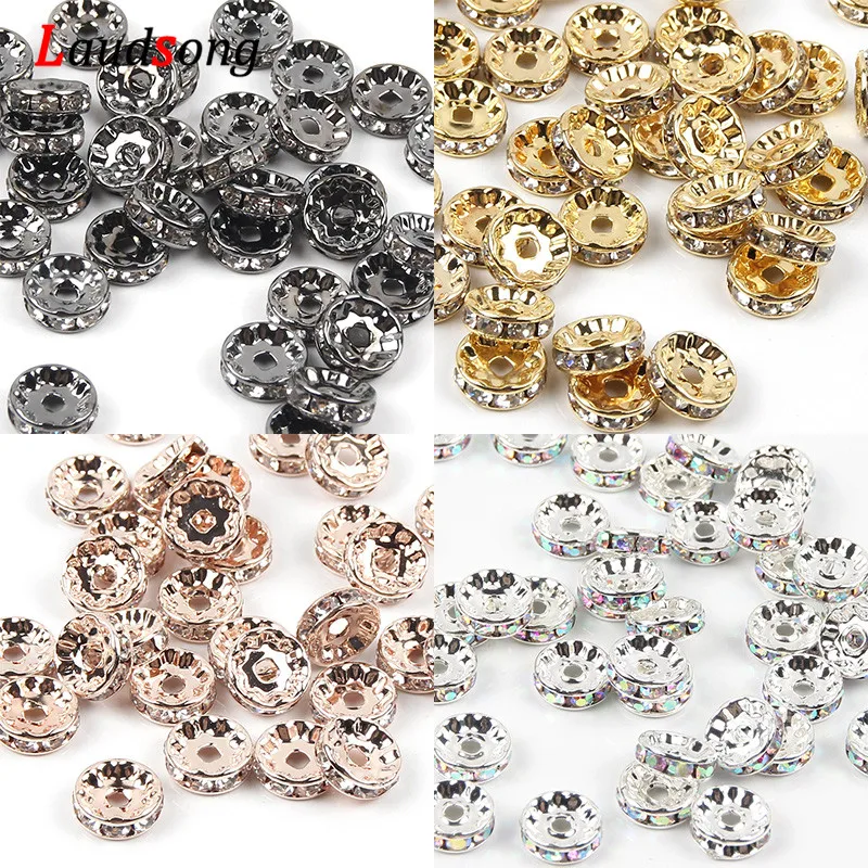 50pcs 4/6/8/10mm Rose Gold Color AB Rhinestone Rondelles Crystal Spacer Beads For Jewelry Findings Making DIY Bracelet Necklace