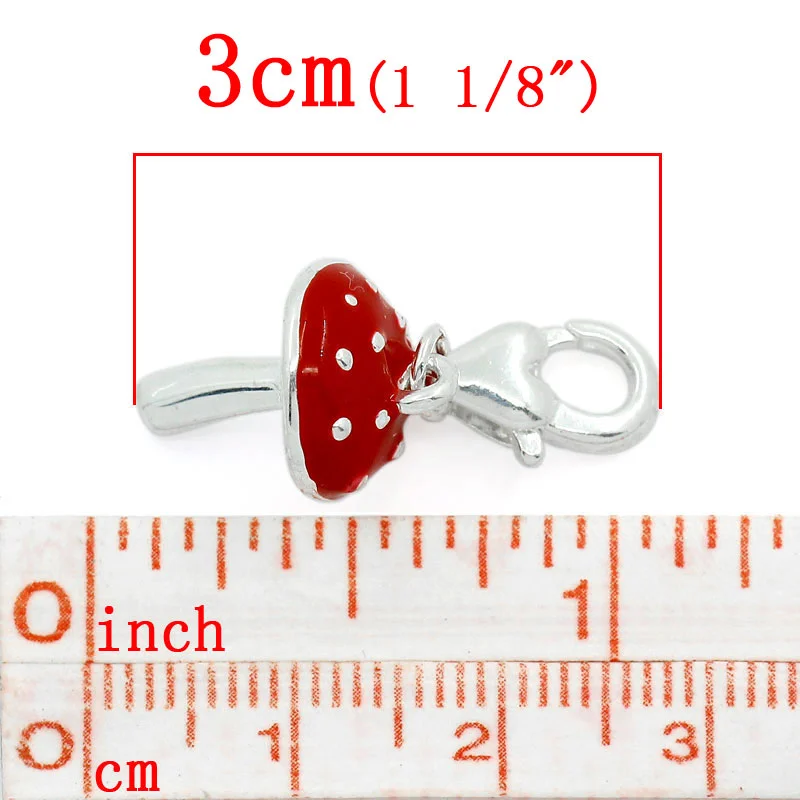 8SEASONS Clip On Charms Red Mushroom Pendants Silver Color Enamel Plants Fits Diy Bracelets Jewelry Making Findings 3x1.2cm,5PCs