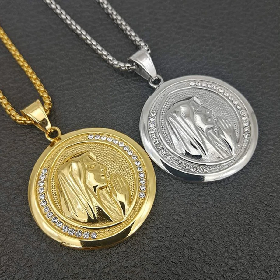 New Catholic Religious Jewelry Virgin Mary Pendants Gold Color Stainless Steel Madonna Collier For Women 2020 Necklace