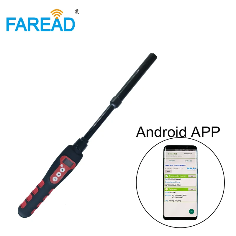 125/134.2khz Bluetooth-compatible RFID waterproof microchip glass transponder handheld stick reader for fish, arowana,dog, pet