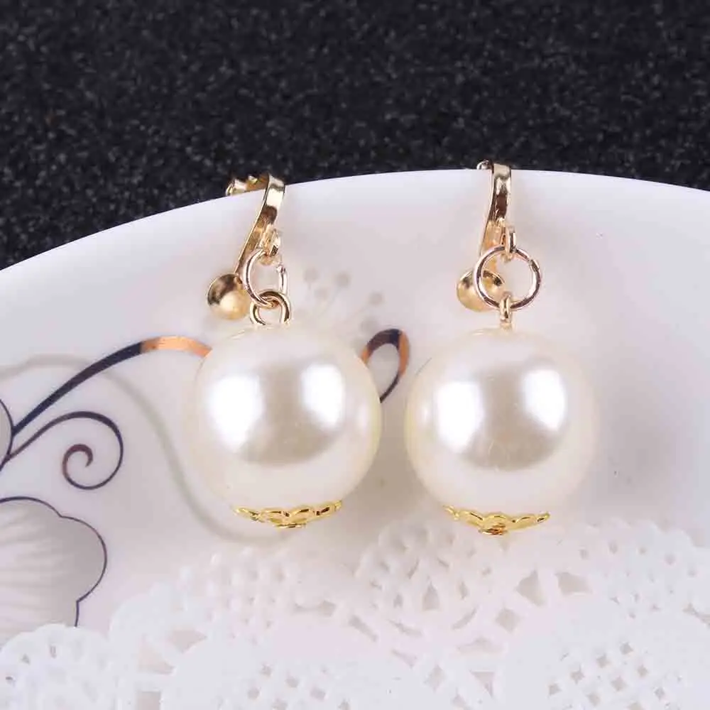 Classic simple Elegant 14mm big imitation pearl clip on earrings cushion without pierced earrings no ear hole clip jewelry