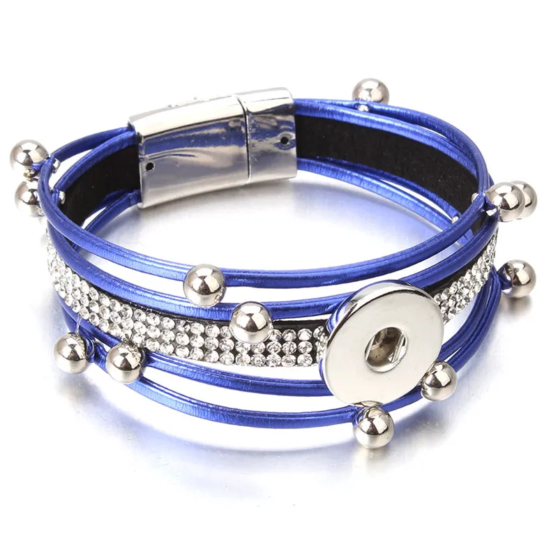 New Rhinestone Snap Bracelet/Bangle Magnet Leather Bracelets Fit DIY 18mm Snap Button Jewelry For Women ZE482 image 3