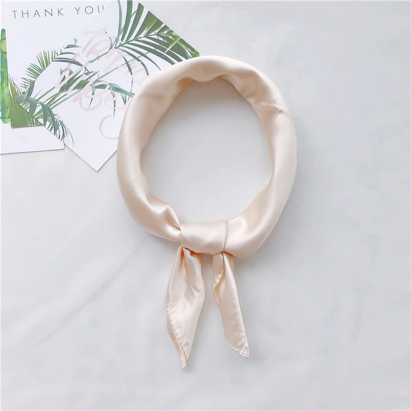 Luna&Dolphin Spring Women Silky Chiffon Square Scarf 60x60cm Solid Color Green Bandanas Girl Vintage Headbands Chic Wristband