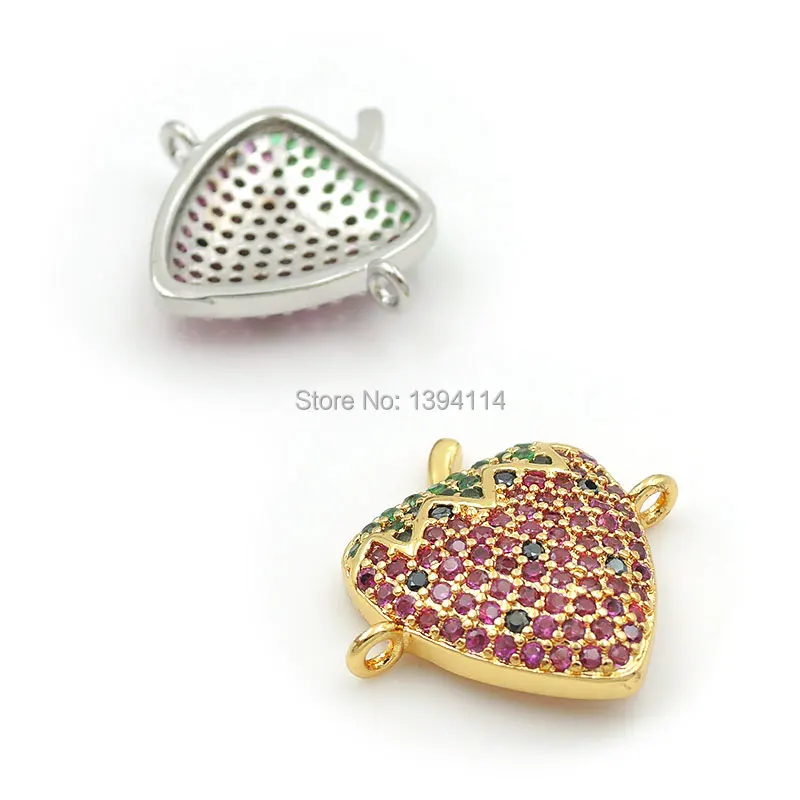 19*17*4mm Micro Pave Red&Green CZ Strawberry Connector Fit For Women As DIY Bracelets Accessory