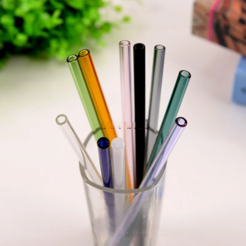 4pcs/lot colorful pyrex reusable glass drinking straws+1 straw cleaner brush for bar accessories 10 color options HH16201