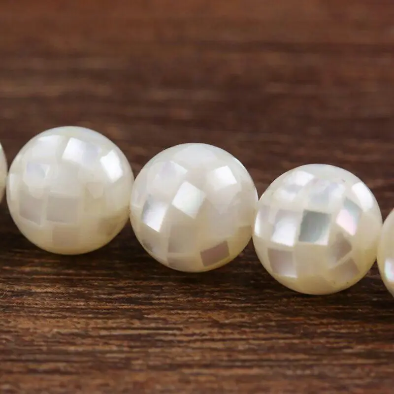 10mm Natural Shell Round Ball Mosaic Beads MOP White Grey Yellow Pink Abalone Shell Loose Beads DIY Jewelry Making