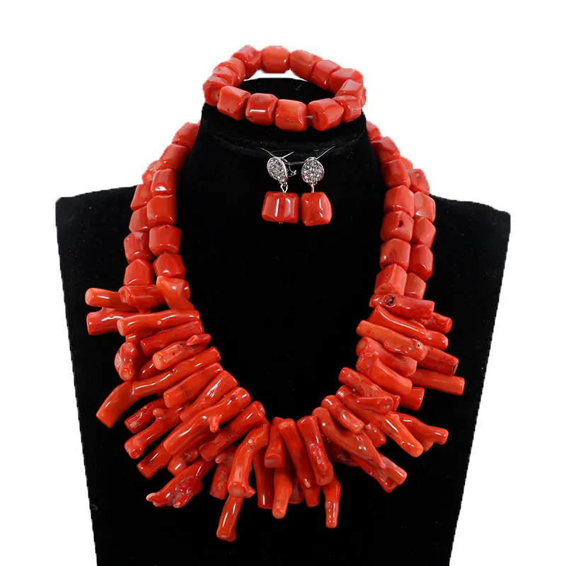 Real Coral Beads Green Chunky Beads Statement Necklace Set African Nigerian Wedding Coral Beads Jewelry Set Baroque Style ABH787