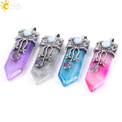 CSJA Reiki Natural Gem Stone Sword Pendants Pendulums Labradorite Pink Quartz Lapis Lazuli Black Obsidian Tiger Eye Jewelry F071