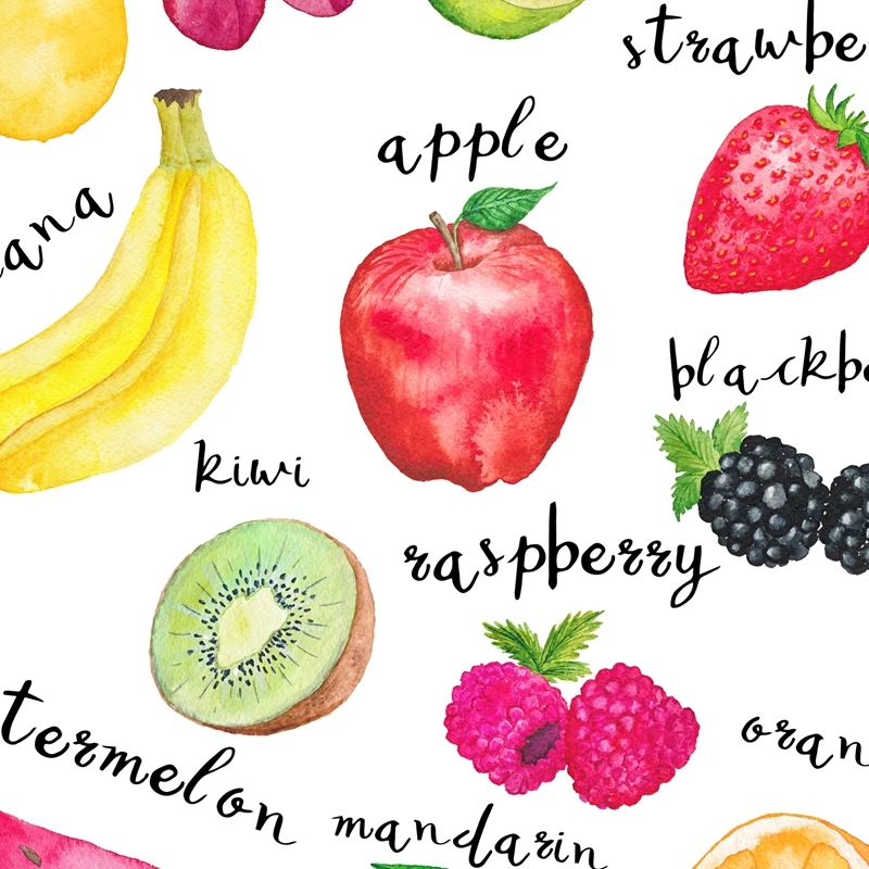 Food Art Prints Watercolor Fruits Kitchen Decoration , Healthy Eating Fruits Art Canvas Painting Culinary Wall Picture Decor