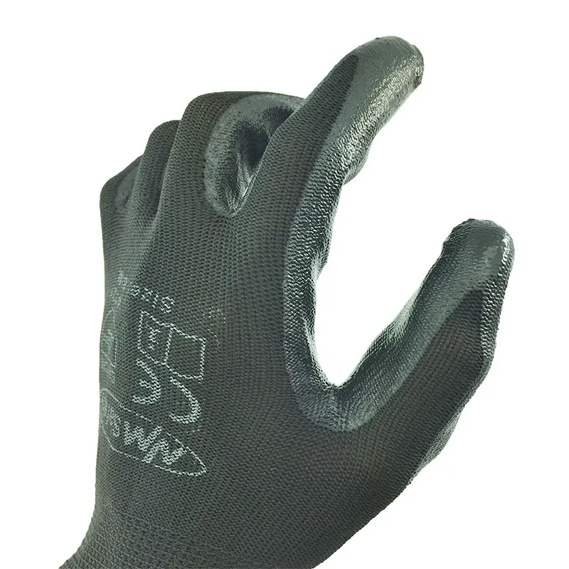 NMSafety 6 Pairs Polyester Safety Protective Work Gloves Ce-Certificated Black Nitrile Mechanic Working Glove EN388 4121.