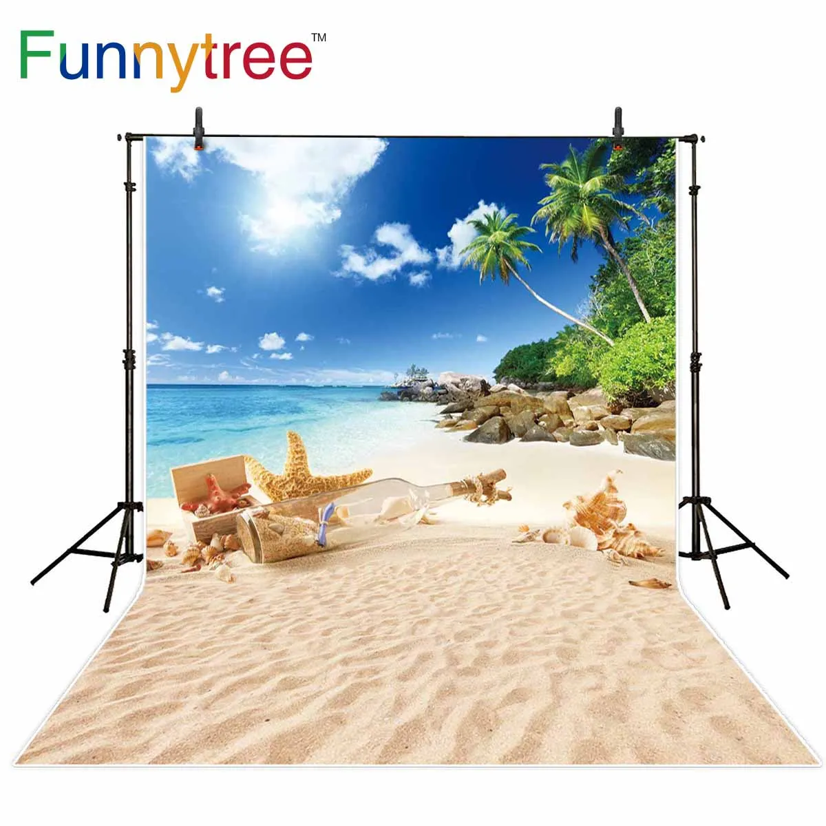 Funnytree backgrounds for photography studio beach sea summer shell drifting bottle islands nature backdrop photobooth printed