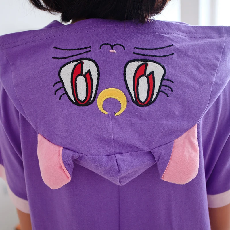 Kawaii Purple Cat Anime Onesie Hoodie Pajamas Adult Summer Animal Pijamas Unisex Cotton Short Sleeve Animal pajamas