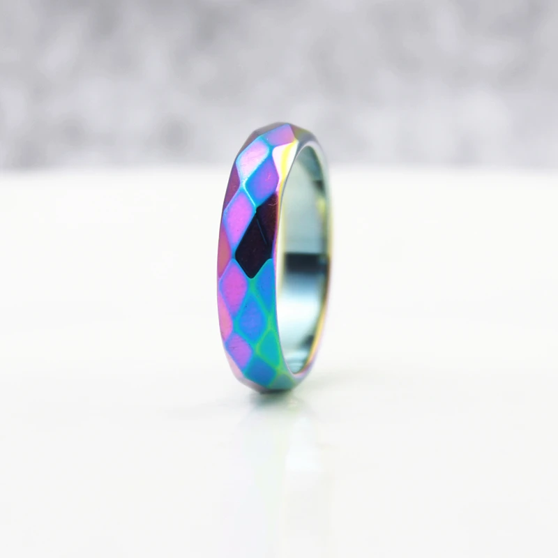 Fashion Party Jewelry Grade 3A Quality 6mm Wide Faceted Hematite Rings Rainbow Color Fashion rings ( 1 Piece)  HR1010