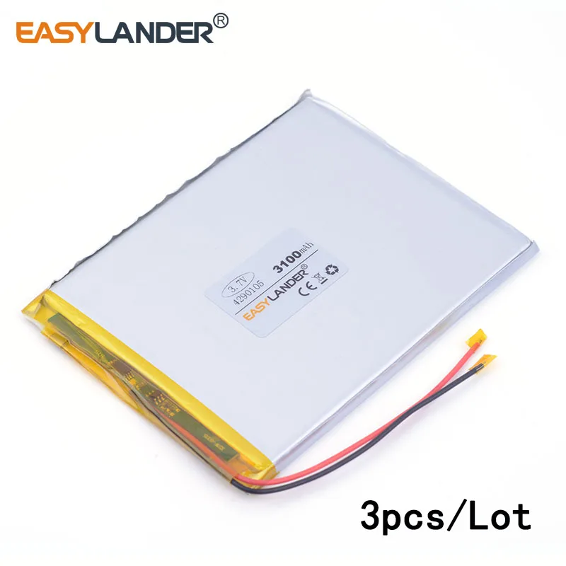 

3pcs /Lot 4290105 3100mah lithium Li ion polymer rechargeable battery For PAD DVD Naptop e-book video game Tablet Pc DIY