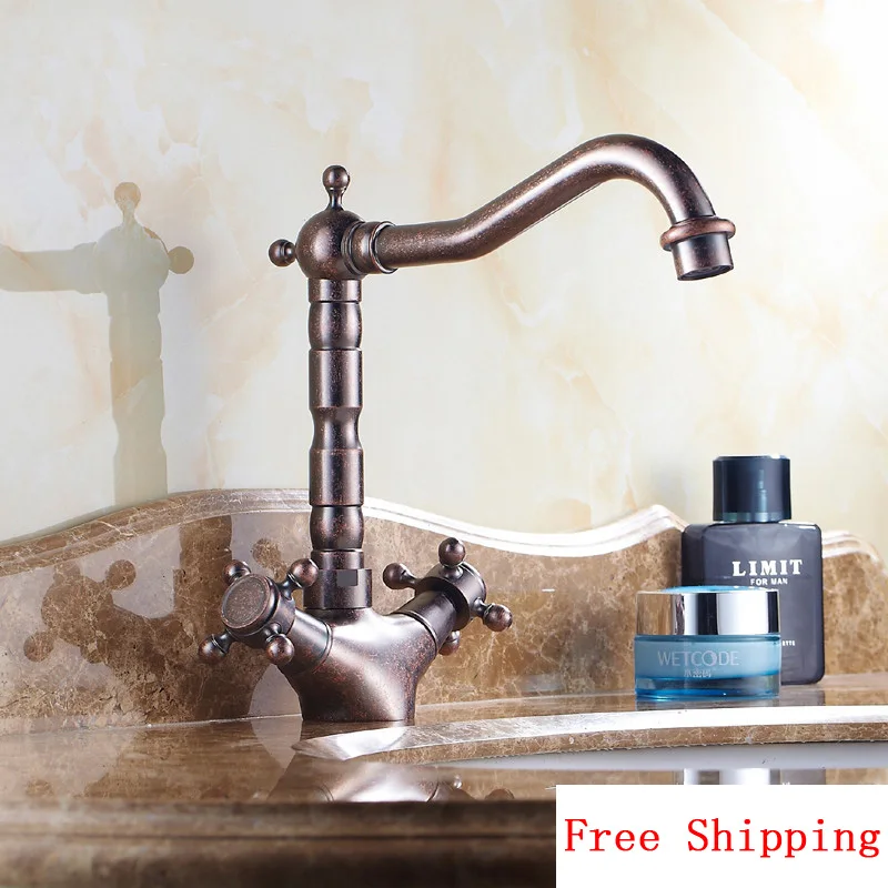 Brass bathroom basin faucet hot and cold, Oil Rubbed Bronze retro toilet basin faucet, Antique copper kitchen basin faucet mixer