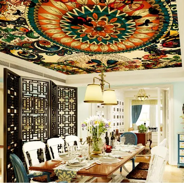 

Southeast Asia Design Ceiling Wallpaper Murals for Walls Photo Print Wallpapers 3 d Wall Paper Papier Modern Wall Coverings