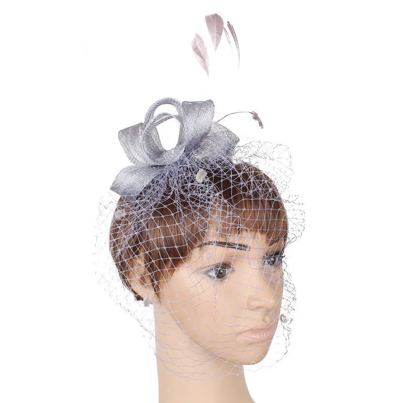 JaneVini Vintage Gold Hochzeit Hüte Und Fascinators Damen Braut Partei Hut Feder Haar Pin Net Birdcage Schleier Afrikaanse Hoed