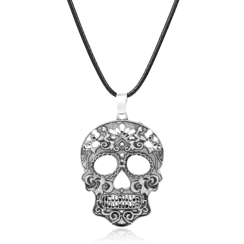 dongsheng 2018 Fashion Classic Mexican Sugar Skull Necklace Day Of The Dead Skeleton Pendant Necklace Men\'s Charm Jewelry Gifts