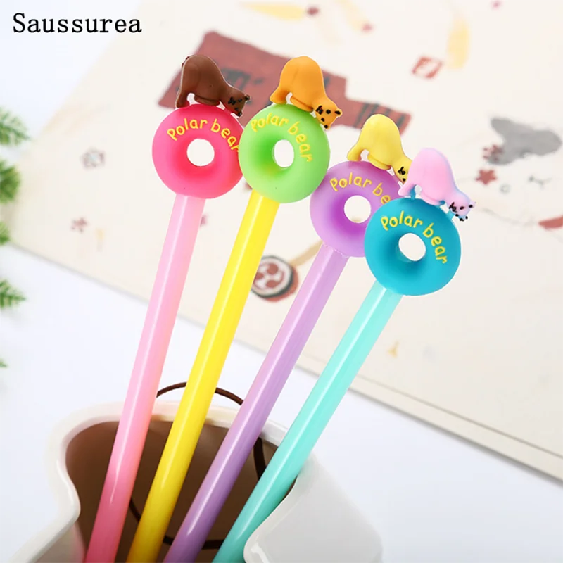 

2pc Polar Bear Donut Gel Pen Creative Cute Cartoon Silicone Head Pen Student Office School Supplies Stationery Black Writing Pen