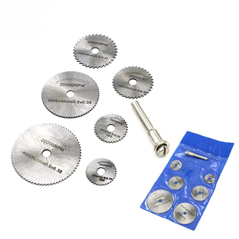 

7PCS 3.17mm rod 22-50mm HSS Rotary Tools Circular Saw Blades Cutting Discs Mandrel Cutoff Cutter Power tools multitool