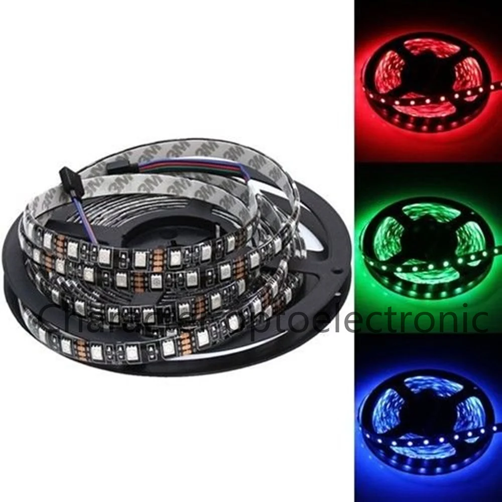 Tira de luces LED 5050 IP30/ IP65, resistente al agua, rojo, verde, azul, blanco frío, blanco cálido, RGB, 12V, negro, PCB, 60LED/m, 5m/lote,