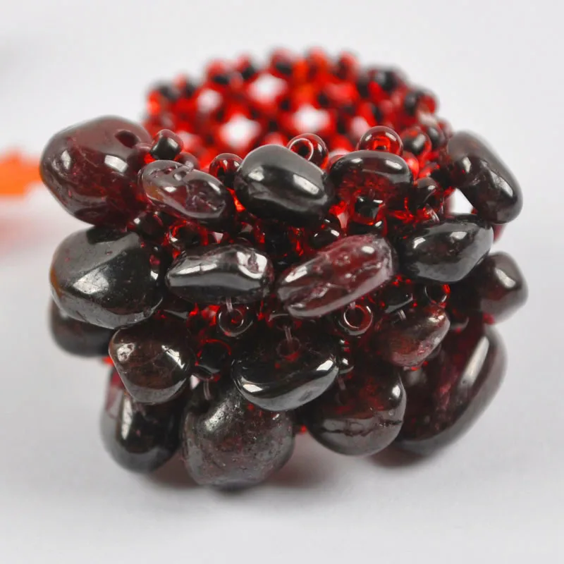 Elastic Garnet Beads Finger Ring Stretch Size 8-9 Jewelry For Woman Gift X022