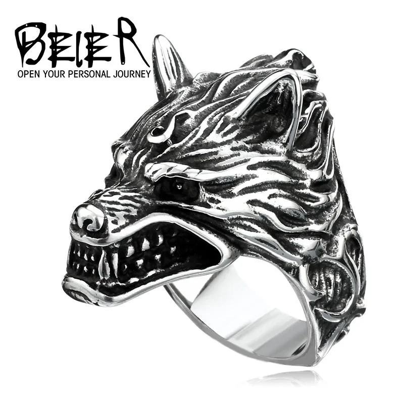 Beier new store 316L Stainless Steel ring top quality  House Stark of Winterfell Direwolf viking Wolf Ring LLBR8-160R