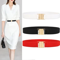 Ceinture large élastique pour femme, ceinture monochrome, ceinture décontractée, boucle en or, environnement extensible pour robe de dame, mode rouge, mariage