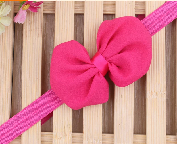 100pcs/lot European style baby girl chiffon bow headband solid kids lovely bowknot headwear