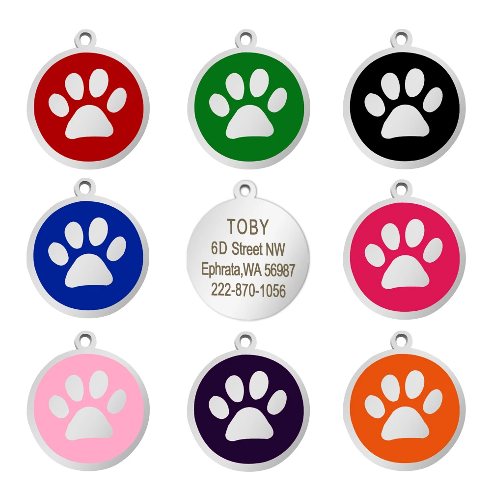 Round Paw Dog ID Tag Personalized Pet Tag Anti-lost Cat Kitten Puppy Tags Pet Collars Pendant Accessories Dog Name Tags