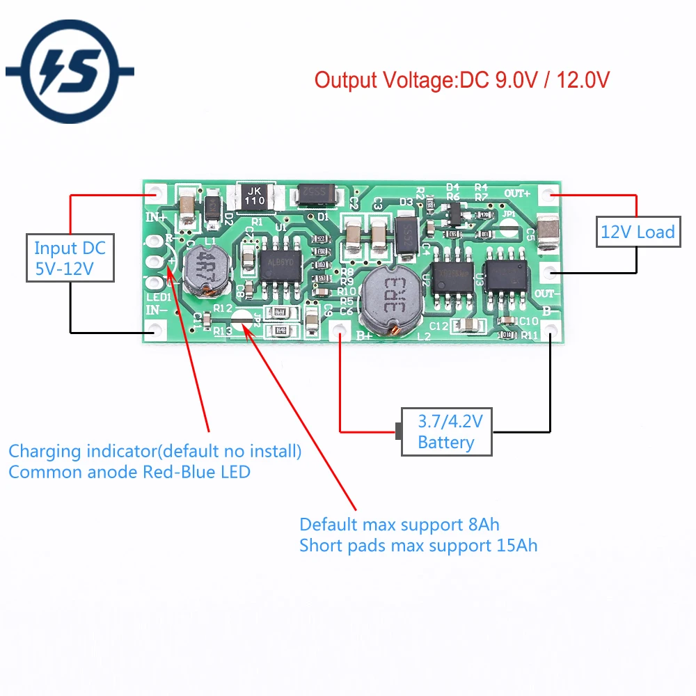 Li-ion Lithium 18650 Battery Charging Module Step Up Boost Converter DC 9V/12V Output Charge Discharge UPS Protection Board