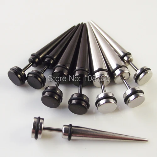 1 Piece New Arrival Free Shipping Black Stainless steel Fake Ear Taper  Illusion cheater  ear piercing body Jewelry