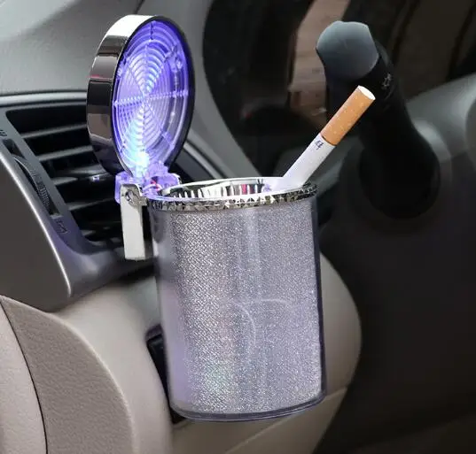 Car Ashtray with LED Light Cigarette Cigar Ash Tray Container Smoke Ash Cylinder Smoke Cup Holder Storage Cup Auto Accessories