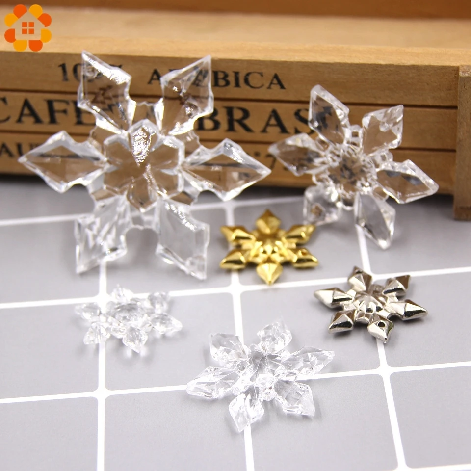 6PCS Transparent/Gold/Silver Acrylic Snowflakes Christmas Crafts Pendants Ornaments Xmas Tree Kids Gift Hangings Decorations