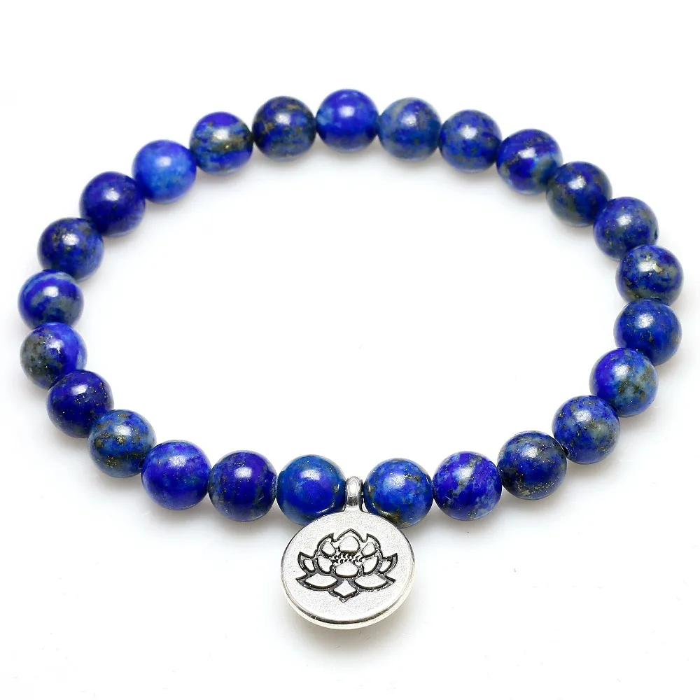 Real Natural lapis lazuli Bead With lotus Buddha Tree Life Penden Stone Bracelet For Women and Men Yoga Meditation  Jewelry