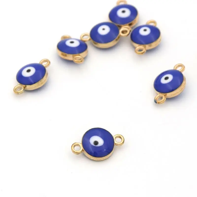 10/20 Zwei Löcher Emaille Stecker Evil Eye Charm Spacer Lose Metall Perlen Für Schmuck Machen Diy Armband Halskette Zubehör – Detail 3
