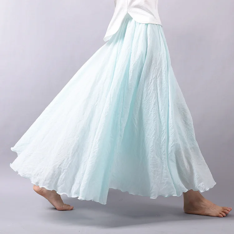 Sherhure 2024 Women Cotton And Linen Long Skirts Elastic Waist Pleated Maxi Skirts Beach Boho Vintage Summer Skirts Faldas Saia