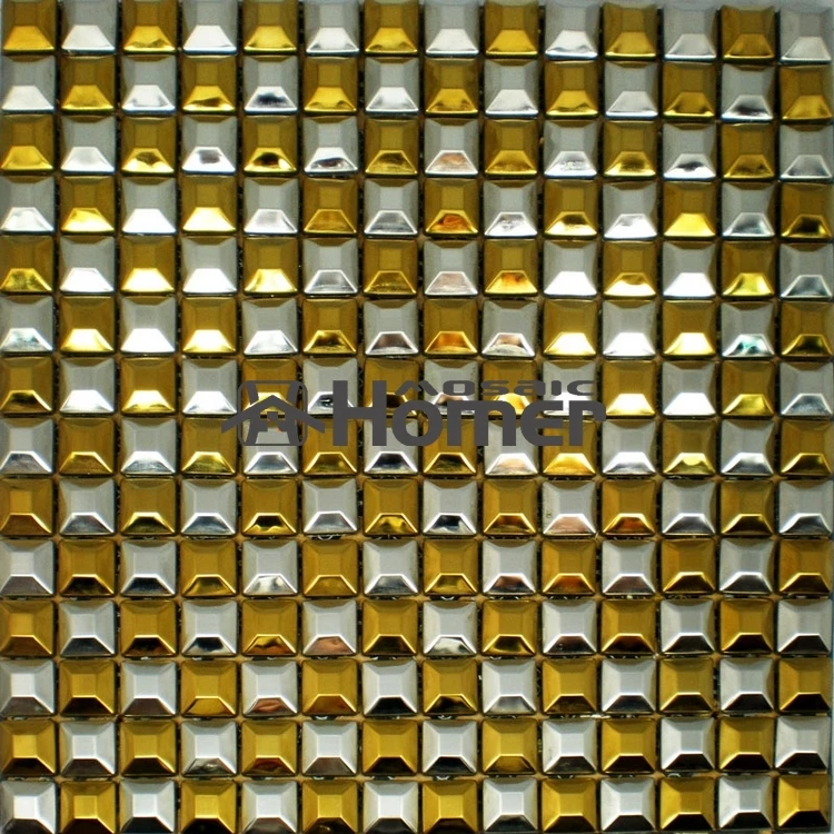 free shipping,  20x20mm golden and silver stainless steel metal mosaic tile for kitchen backsplash tiles HME8054