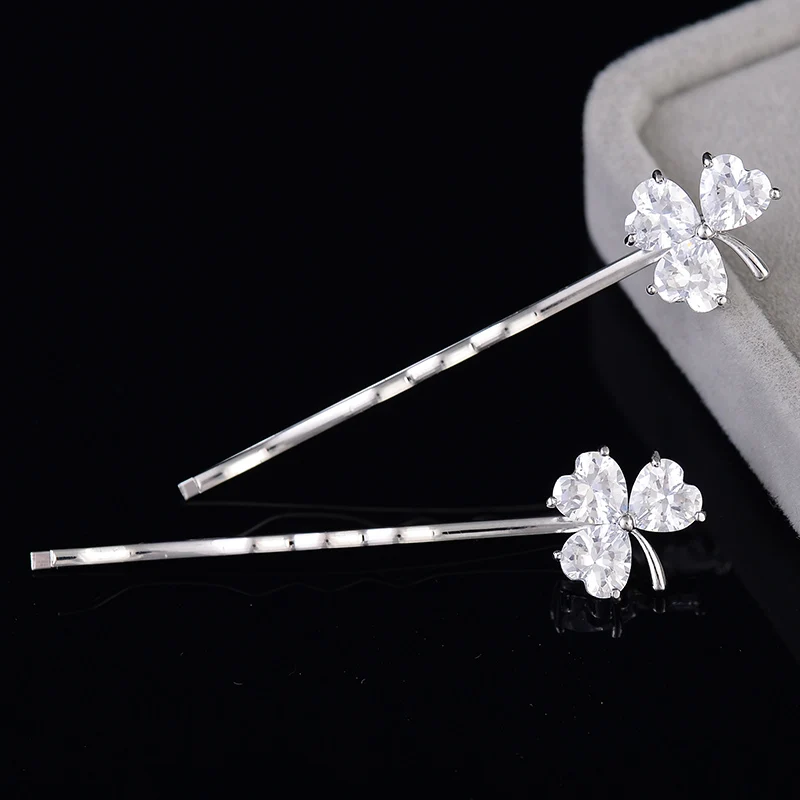 HairPin 2017 Fashion 3 leaves Crystal decoration Hair Dress and Accessories  For Women and Girls 1 Pair silver Color