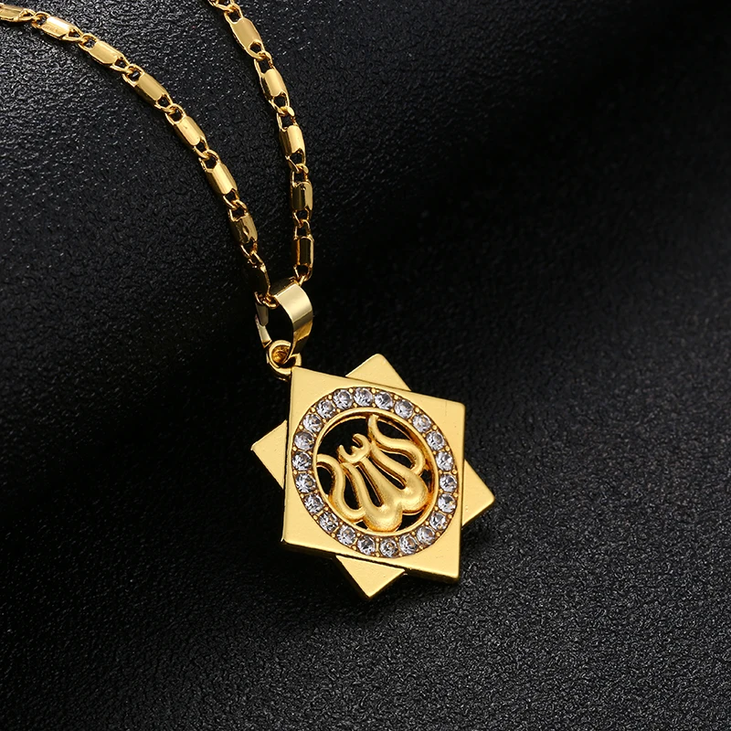 wholesale New Gold/Rose Gold Colors Arabic Islamic God Allah Pendant Necklace Muslim Women Charm Jewelry