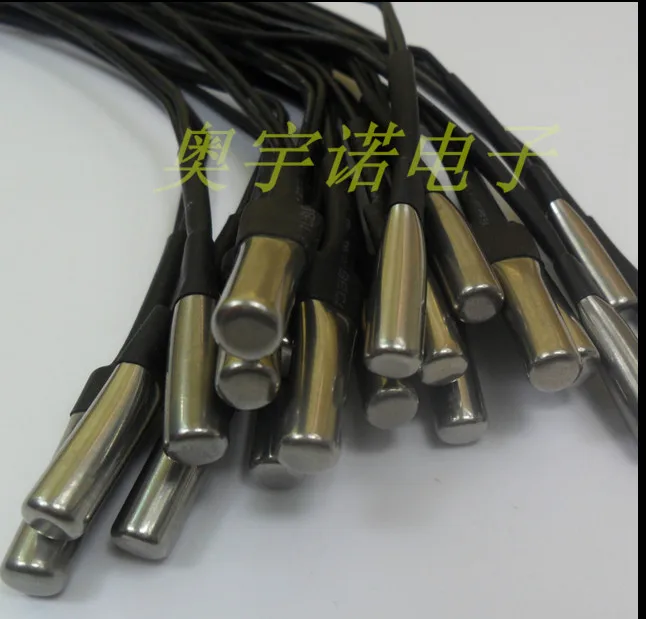 Fast Free ship 10pcs/lot NTC temperature sensor cylindrical probe 6x25 100K 1% 3950 L=0.5M Black single wire 200C NTC Sensor