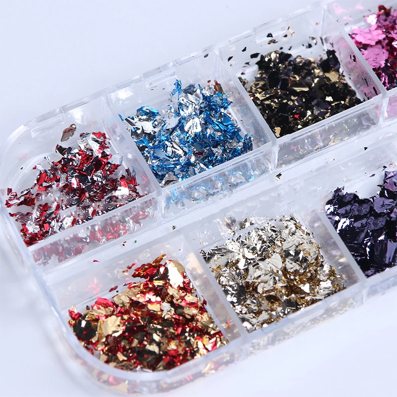 12 Color Gold Foils Gorgeous Nails Glitter Random Aluminum Flakes Paillette Chip Nail Design Shinny Sparkles Nail Art Decoration