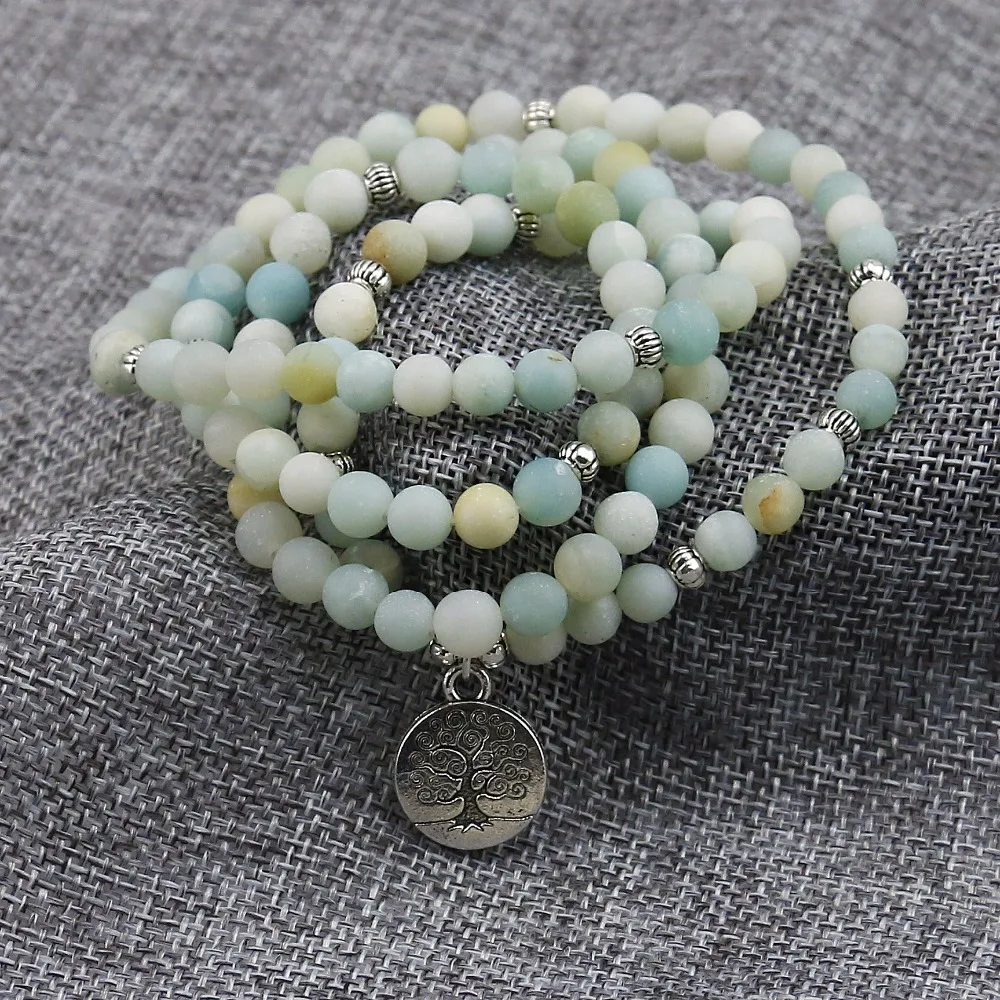 6mm Frosted Amazonite Bracelet Prayer Beads Tree Life bracelet 108 Amazonite Mala Beads Bracelet For Women ,Energy Bracelet