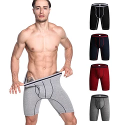 Alta qualidade fivepence boxers masculinos salientes alongar em linha reta masculino algodão cinco pontos shorts calças cuecas